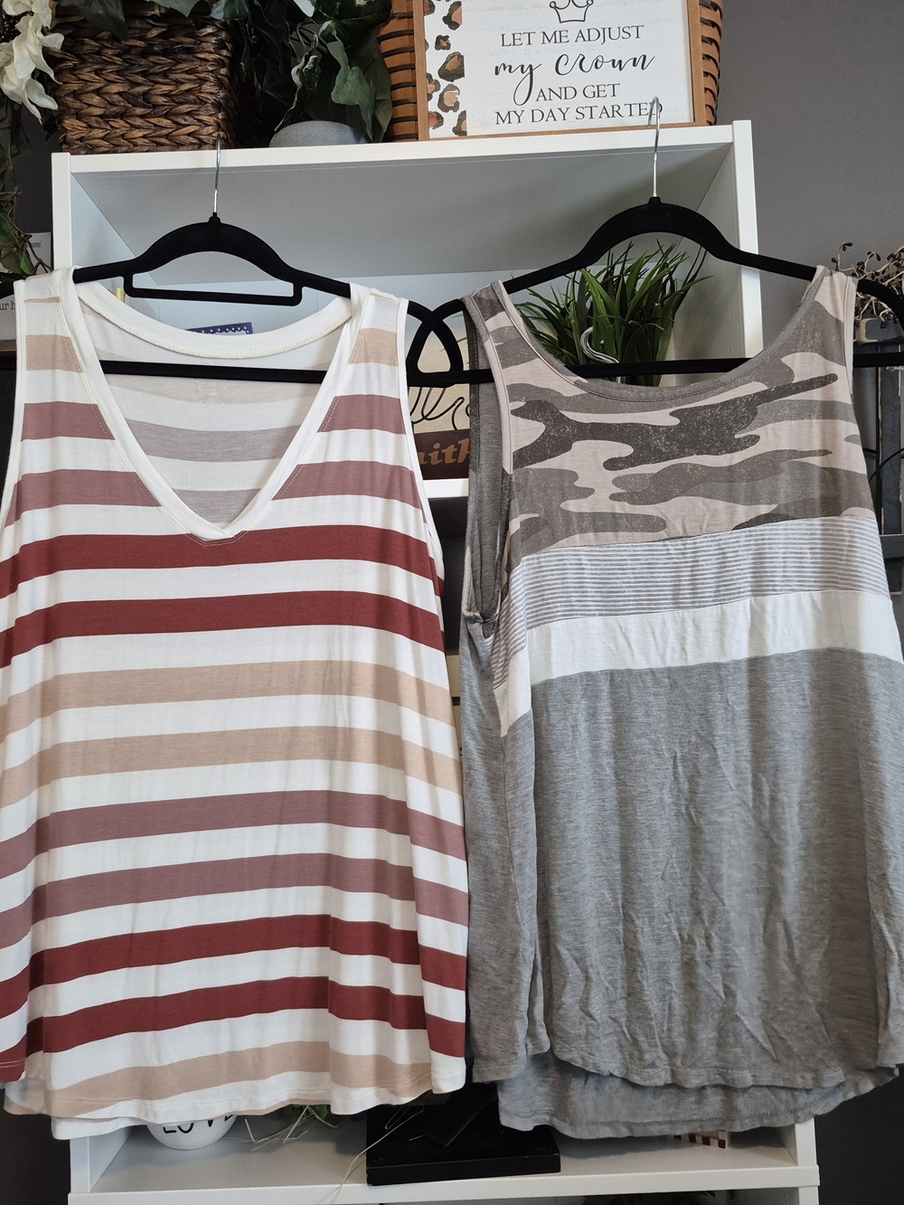 Maurices 24/7 Striped V-Neck Tank Top - Red & Cream and Camo & Gray